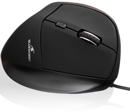 Bluestork - Souris Ergonomique Filaire, USB, 6 Boutons, Silencieuse, Réglable jusqu'à 7600 DPI - Format Vertical pour Droitiers, Prévention des Douleurs & Tendinite du Poignet - PC & Mac