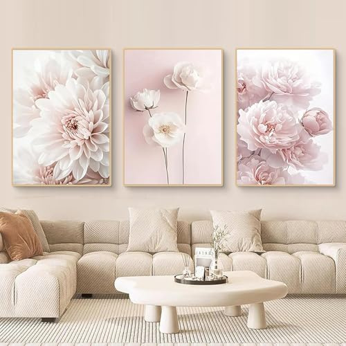 MHLCMG Leinwand Malerei Blumen Rosa Rosen Pfingstrosen Bilder Gemälde Wandkunst Poster Kunstdruck Bild Wand Wohnzimmer Schlafzimmer Dekor (3X40X60CM,Ungerahmt)