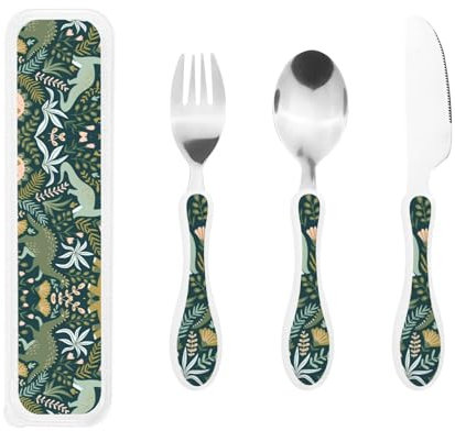 Cute Dinosaur Print Knife, Fork and Spoon Set - Stainless Steel Flatware Set, Birthday Parties, and More – Adorable