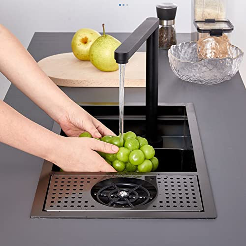 Fregadero de cocina de acero inoxidable de 70 x 40 cm, lavabo individual con desagüe de alta capacidad para bar y cocina, diseño duradero y elegante, fácil instalación