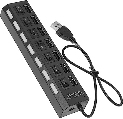 SEWACC Port USB Hub with Individual LED Power Control High Speed Data Transfer Multi USB Port Splitter for Laptop Portable and Lightweight for Travel Office Home School Use