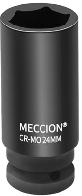 Meccion Llave de Vaso de Impacto 24mm de Entrada 1/2, Trabajos Pesados Cr-Mo Vaso Hexagonal, 63 mm de Longitud