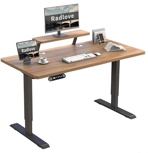 Radlove - Scrivania elettrica regolabile in altezza con supporto per monitor, display LED, 140x76 cm, scrivania regolabile per ufficio a casa e ufficio, aspetto legno antico