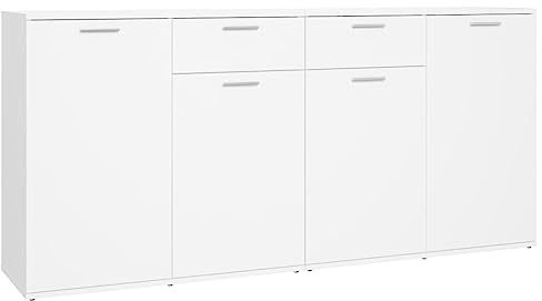 ACAGALA Sideboard Kommode mit 4 Türen und 2 Schubladen –Aktenschrank Beistellschrank Flurschrank, Aufbewahrungsschrank für Schlafzimmer & Wohnzimmer | 160x36x75 cm | Holzwerkstoff | Weiß