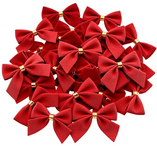 48 PCS Red Bows for Christmas Tree, Red Velvet Bows for Christmas Tree, Xmas Christmas Tree Decorations Small Ornaments Bow Ties for Home Party Holidays, birthdays, gift boxes Decorations