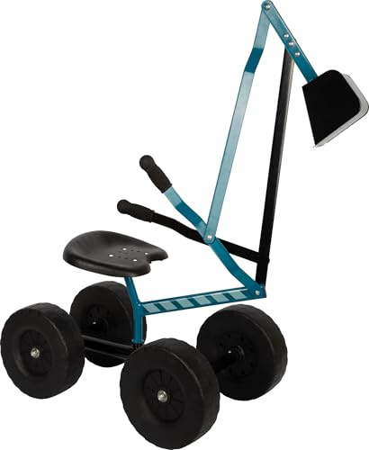 small Foot Bagger mit Rädern blau, Kinder-Sandbagger zum Draufsitzen, mit 360° Drehung, Metallgestell mit Kunststoffsitz, 50 kg Belastbarkeit, für Garten und Sandkasten, für Kinder ab 3 Jahren, 12798