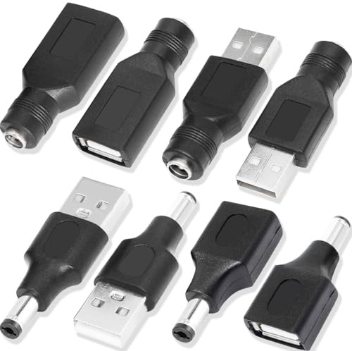 HAAMNING7 USB auf DC 5,5 x 2,1 mm Strom Stecker DC Buchse auf USB 2.0 Männlich 5V Netzadapter, DC Männlich auf USB Männlich Buchse, DC Buchse auf USB Buchse für CCTV Kamera Auto Monitor, 8 Stück