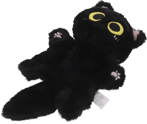Mikinona Schwarze Plüsch Katzen Handpuppe aus Weichem Material mit Beweglichen Fingern Interaktives Rollenspielzeug für Vorschule Puppentheater Halloween