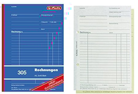 Herlitz 888529 Rechnungsbuch A5, 2 x 40 Blatt, selbstdurchschreibend, 10 Stück