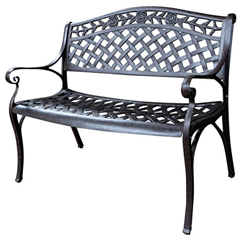 Lazy Susan Rose Metal Garden Bench, 2-Seater in Antique Bronze, Weatherproof Aluminium Garden Bench | Cast aluminium | Rust Proof | 3 Year Guarantee