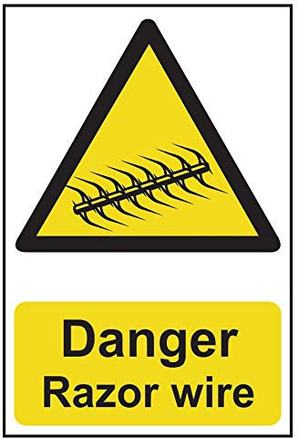 ‘Danger Razor Wire’ Sign, Self-Adhesive Semi-Rigid PVC (200mm x 300mm)