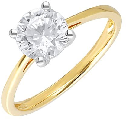Ivy Gems 9ct Yellow Gold 2ct Finest 100 Cut Swiss Cubic Zirconia Round Solitaire Ring
