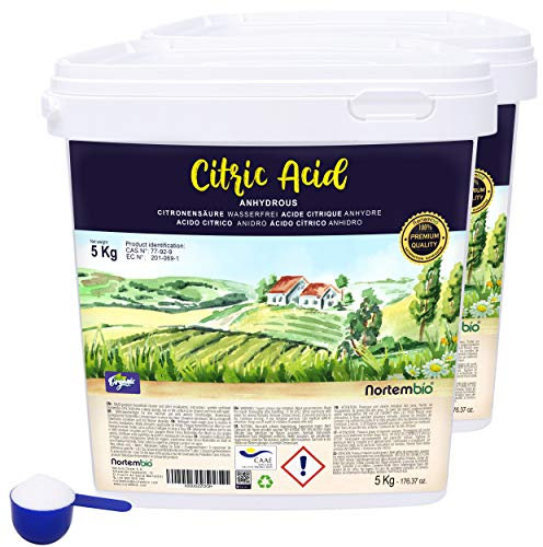 Nortembio Acido Citrico 2x5 kg – Acido Citrico Anidro Concentrato 100 % Puro Certificato – Pulizia Domestica Multiuso – Senza OGM – E-Book Incluso