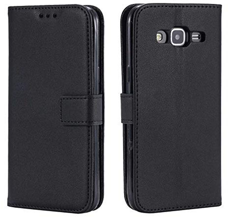 DENDICO Coque pour Galaxy J3 2016, Ultra Mince Coque de Protection en Cuir pour Samsung Galaxy J3 2016, Portefeuille Housse avec Stand Support et Carte de Crédit Slot - Noir