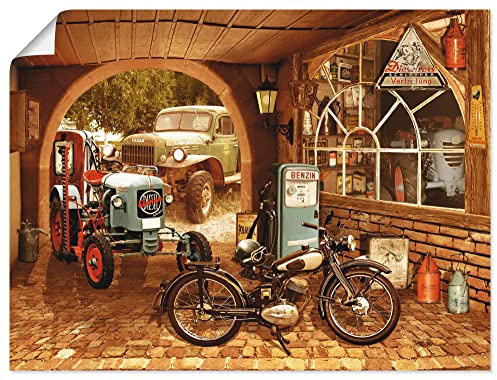 ARTLAND Wanddeko Poster & Kunstdrucke Wandposter Nostalgie Deko Retro Vintage Werkstatt Fahrzeuge Traktor Motorrad T6HX