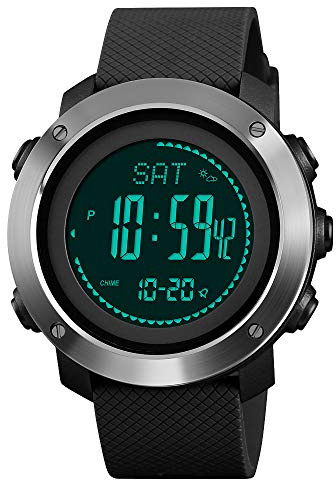 TONSHEN Outdoor Digital Kompass Uhren Herrenuhr Multifunktional Höhenmesser Thermometer Schrittzähler Sportuhr LED Double Zeit Alarm Militär Armbanduhr (Schwarz)