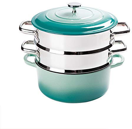 XCXDX Olla De Hierro Fundido Esmaltado De 26 Cm con Dos Capas De Acero Inoxidable, Olla con Tapa, Adecuada para 3-7 Personas Blue