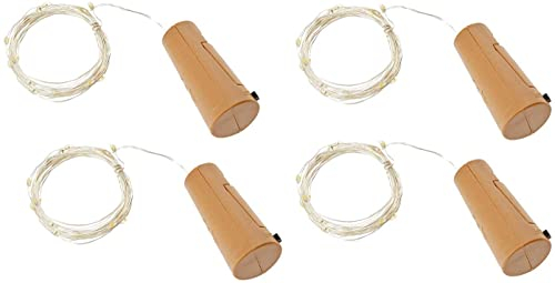 Jandei - Set de 4 Tapones Decorativos para Botellas con Guirnalda LED de 2 metros, Luz Blanca Cálida 3000K