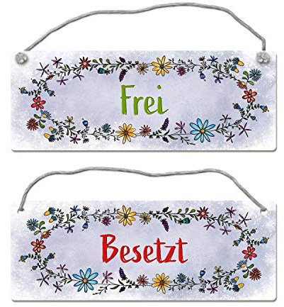 Graues Toilette ist frei oder besetzt Wendeschild mit Blumen Motiv und Kordel