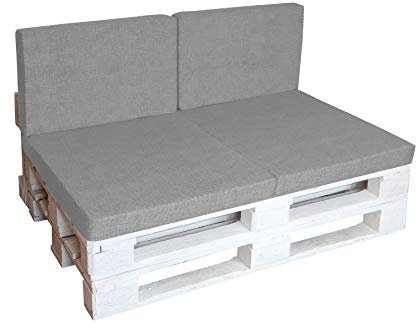 LILENO HOME Palettenkissen Set Hellgrau inkl. Tragetasche - 1. Set: (1x Sitzteil + 2X Rückenkissen) - Polster für Europaletten klappbar - Palettenkissen Outdoor als Sitzkissen für Palettenmöbel