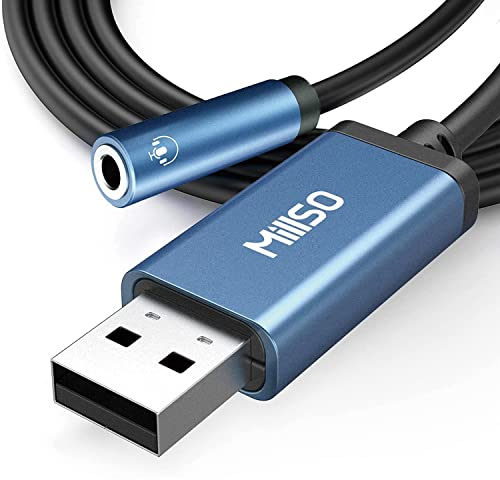 MillSO Adaptador USB a jack de 3,5 mm – TRRS Aux hembra para audio y micrófono – Tarjeta de sonido externa para PS4, ordenador portátil, ordenador, auriculares, 100 cm