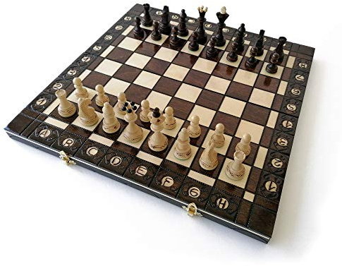 Senator XL Chess Game Chessboard Size 40 x 40 cm, Hand-Crafted Wooden Charm, Eco-Responsible Varnish. Weighted Parts, Foldable Tray, Travel Game Brand: Le Délirant®. (Brown)
