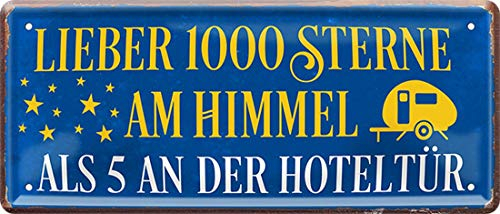 WOGEKA ART Retro Blechschild - Lieber 1000 Sterne am Himmel - Camper Camping - witziger Spruch als Geschenk-Idee zum Geburtstag Weihnachten Deko 28x12 cm Vintage-Design Metall 743