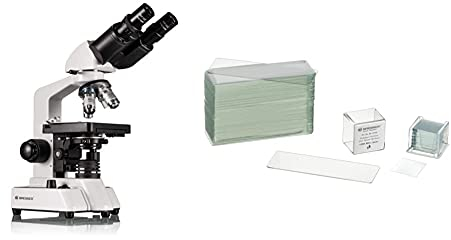 Bresser Durchlicht Mikroskop Researcher Bino 40x-1000x Vergrößerung für gehobene Ansprüche, mit LED Beleuchtung & Mikroskop Objektträger/Deckgläser (50x/100x) mit geschliffenen Kanten zur Erstellung