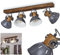 Deckenleuchte Orny, Deckenlampe im Vintage-Design aus Metall/Holz in Grau/Weiß/Dunkelbraun m. Lichtschlitzen, Leuchte m. Holzbalken, Textilkabeln u. verstellbaren Strahlern, 4 x E27, ohne Leuchtmittel