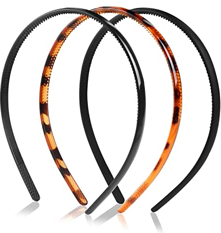 Kunststoff Stirnband Haarreifen Dünn 3 Stück DIY Einfach Stirnbänder Weiche Haarbänder mit Anti Rutsch Zähnen für Damen Männer Mädchen, 3 Farben, Breite 8 mm