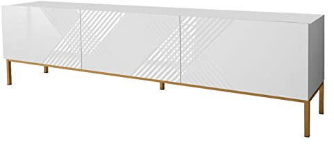 Mirjan24 TV Schrank Elarate 190, Fernsehschrank, TV Lowboard mit Griffloses Öffnen, Fernsehtisch, TV Tisch, Unterschrank, TV Board, Schrank, TV Bank (weiß/weiß Hochglanz)
