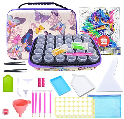 KEYRANKE Diamond Painting Accessories Storage Boxes with Tools, 30 Slots Diamond Art Accessories Storage Box Tools Bead Storage Box Crystal Art Accessories 5D Diamond Painting Kits