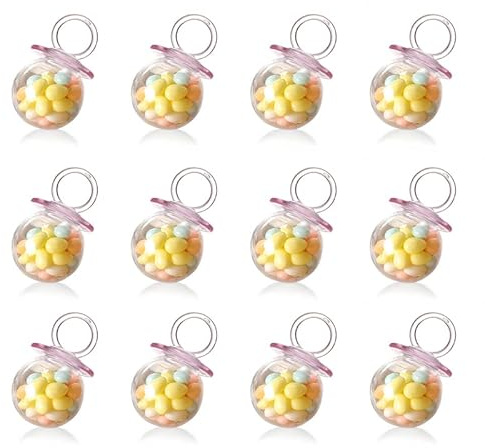 12 Stück Schnuller-Futterspender für Süßigkeiten, Babyparty, Geschenkverpackung, befüllbare Mini-Flasche, Süßigkeiten-Geschenkbox für Veranstaltungen, Tafelaufsatz, Babyparty, Geburtstag, Party (rosa)