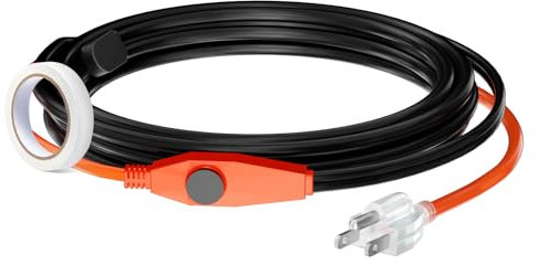 VEVOR Cavo 7 W 2,7 m 120 V nastro termico w/termostato integrato protegge il tubo in PVC, metallo e tubo di plastica dal congelamento, nero