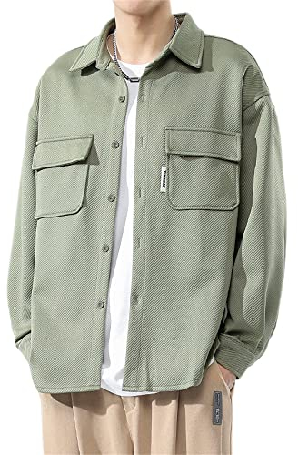 Casual Jacke Herren Einfarbig Frühling Verdicken Übergangsjacke Herren Revers Mehrere Taschen Langarm Jacke Herren Einfachheit Jugend Arbeitsjacke Herren A-Green M