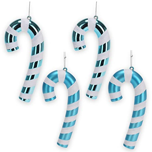 MIJOMA Set Christbaumanhänger Candy Cane, Christbaumschmuck zum Anhängen - Weihnachtskugel in Candy-Form, aus leichtem Kunststoff (14 x 7 x 2 cm, Zuckerstange türkis, 4)