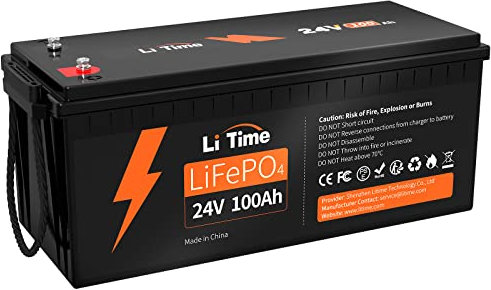 LiTime Batterie 24V Lithium 100Ah, Batterie LiFePO4 avec 100A Protection BMS et 4000-15000 Cycles Profonds,Maximale 2560W, sans Entretien Parfait pour Camping-Car, Système Solaire, Bateaux