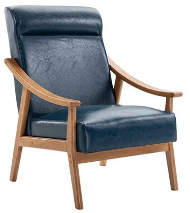 QBREZA Moderner Schaukelstuhl aus PU-Leder, bequemer Wohnzimmer-Schaukelstuhl mit Armlehne aus Holz, gepolsterter Einzelsofa-Stuhl (Farbe: Blau, Größe: 66 x 82,5 x 71 cm)
