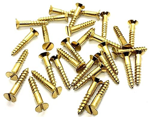 30 x Wood Screws No. 8 Countersunk 25mm / 1 Slotted Head No.8 Brass Woodscrews