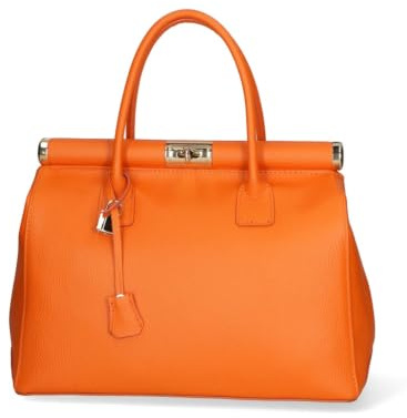 Damenhandtasche mit zwei Fächern und abnehmbarem Schultergurt. Italienisches Handwerksprodukt aus echtem Dollar-Leder. Hergestellt in Italien GLX22800523FBG-D29_ORANGE 35x26x16 cm