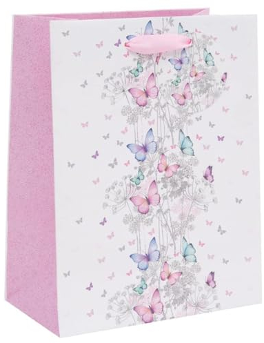 Glick Luxuriöse mittelgroße Geschenktüte, Pizazz Butterfly Trail für Geburtstage und andere Feiern, 175 x 225 x 100 mm, mehrfarbig