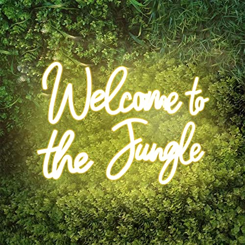 Pannello neon a LED Welcome to the Jungle, bianco caldo, decorazione da parete, USB, per giardino, casa, portico, negozio, Natale, soggiorno, bar (41,9 x 27,9 cm)