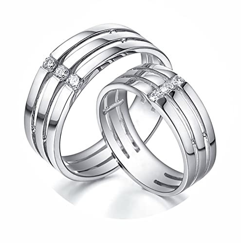 AMDXD Echter Schmuck Ringe Diamant 0.22ct, 2 Stücke Solitärring Platin Drei Schichten Design Freundschaftsringe Verlobungsring Diamantring, Damen 60 & Herren 60