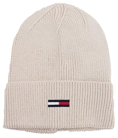 Tommy Jeans Damen TJW Elongated Flag Beanie AW0AW16102 Hüte, Beige, OS