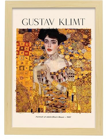 Nacnic Poster Adele -PorträtDekorative Bilder für Ihr Wohnzimmer, Schlafzimmer, Zuhause. Wandkunst-Drucke. Ästhethetische Wanddrucken, die von Gustav Klimt A3 mit Leuchtholzrahmen inspiriert sind