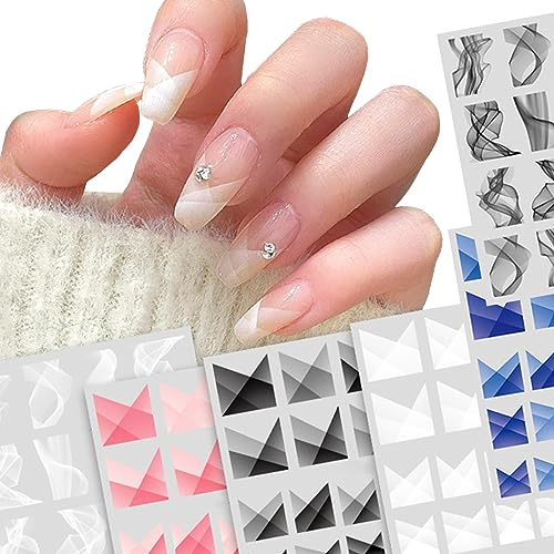 Penubuy 6 Blatt Französische Nagelsticker Maniküre Dekorationen，Selbstklebend Nagelaufkleber，Dekoration Nageldesign Zubehör，Nail Art Sticker Aufkleber für Frauen/Mädchen