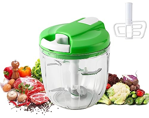 DDUP Multi-Function Manual Food Chopper,Manual Food Processor Vegetable Chopper, Portable Hand Pull String Garlic Mincer Onion Cutter for Veggies, Ginger, Fruits, Nuts,etc.Wonderful for Kitchen 900ML