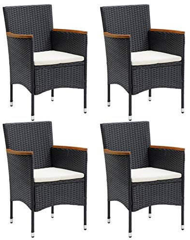 ZEYUAN Garten-Essstühle 4 STK., Gartenstuhl, Balkonstuhl, Balkon Stuhl, Gartenmöbel, Gartensessel, Garden Armchairs, Poly Rattan Schwarz