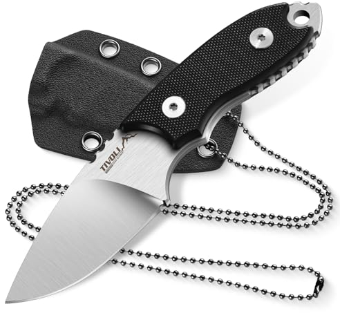 TIVOLI Neck Knife,D2 Stahl Mini Outdoor Messer mit Kydex Scheide und Kugelkette zum umhängen, Full Tang EDC Knife Taschenmesser mit Geschenkbox， Mini Survival Messer für Outdoor,Camping,Kitchen