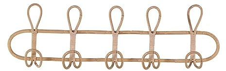 JISADER Wandmontierter Garderobenständer aus Rattan, gewebt, Kleiderbügel, Kleiderhaken für Wohnzimmer, 5 Haken